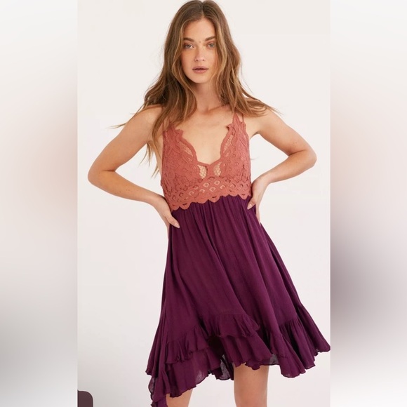 Free People Dresses & Skirts - $88 Free People Adella Lace Mini Dress Copper Combo XS